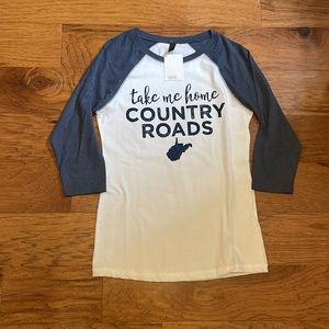 Country roads baseball tshirt